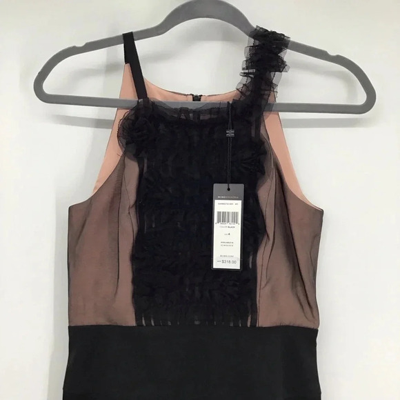 BCBGMAXAZRIA Silk Sheath Lace & Ruffle Front Cocktail Party Dress NWT Size 4 - Picture 4 of 11